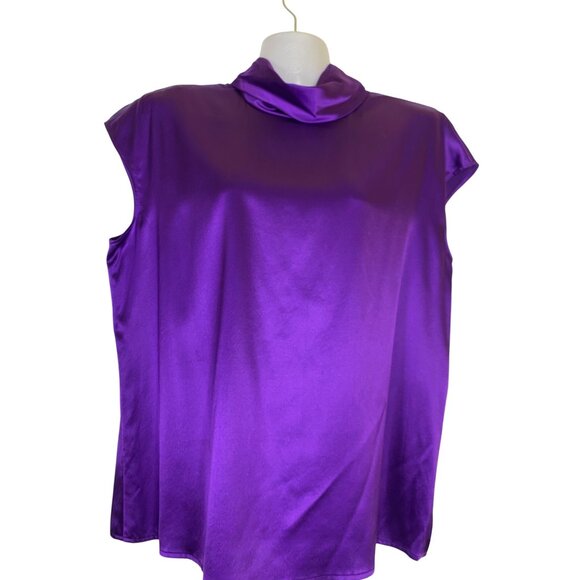Coldwater Creek Purple Satin Sleeveless Mock Neck Blouse Size 14 Silk Blend Y2K - Picture 1 of 5